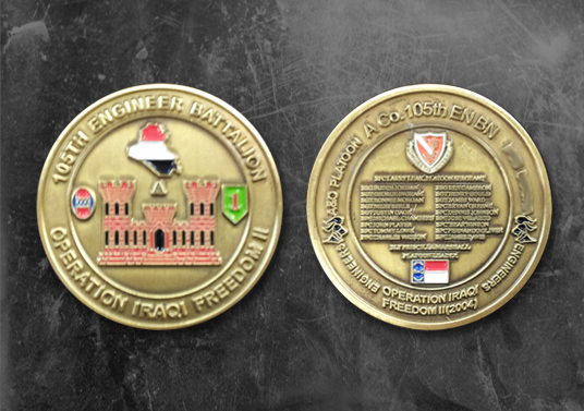 The 105th Engineer Battalion A&O Platoon coin commissioned by the platoon commander and given to XNet